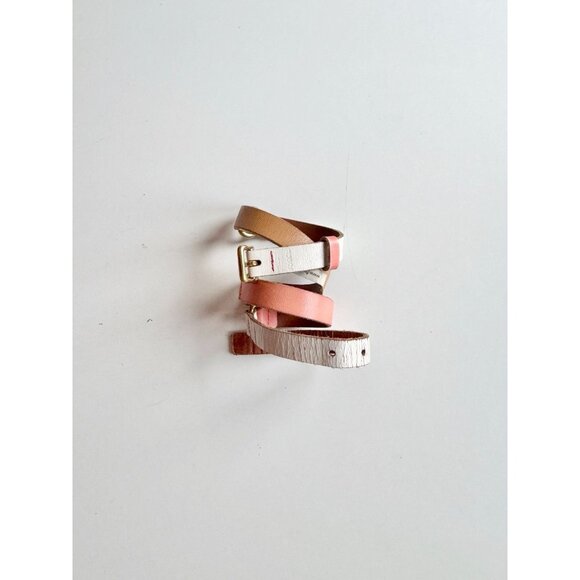 FOSSIL White Coral Pink Tan Leather Brass Buckle Skinny Hip Belt, Size M - Picture 1 of 13